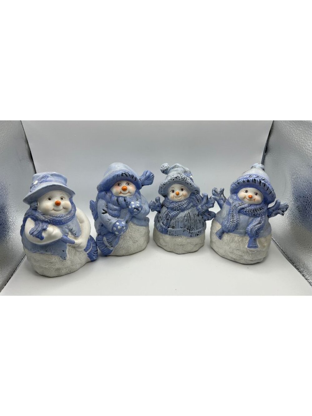 K Collection Set Of 4 Blue Snowman Figurines Cheerful Winter Decor Resin